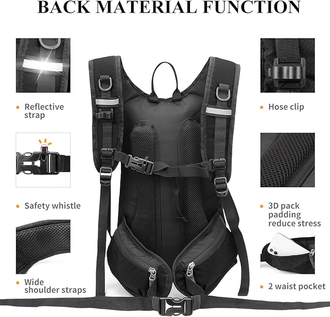 NONSAR Hydration Backpack, Hiking Backpack with 3L Water Bladder, Lightweight Insulation Hydration Pack, Water Backpack for Hiking, Cycling, Running, Festival, Camping for Men Women