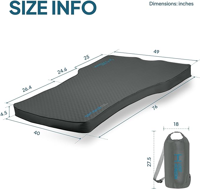 LOSTHORIZON Camping Air Mattress with Foam for Tesla, Self Inflating Sleeping Pad, 4.5" Thick, R-Value 13, Model S