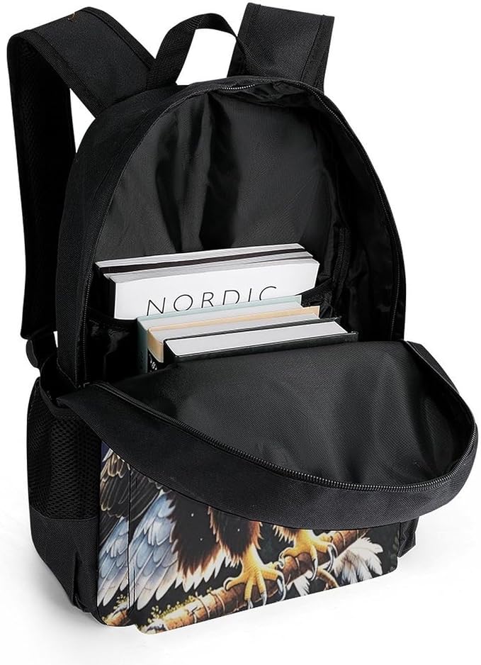 Rucksack Polyester Anti-Theft Multipurpose Native American Indian Eagle Bookbag Big Capacity Travel and Sport Backpack Rucksack With Side Pockets