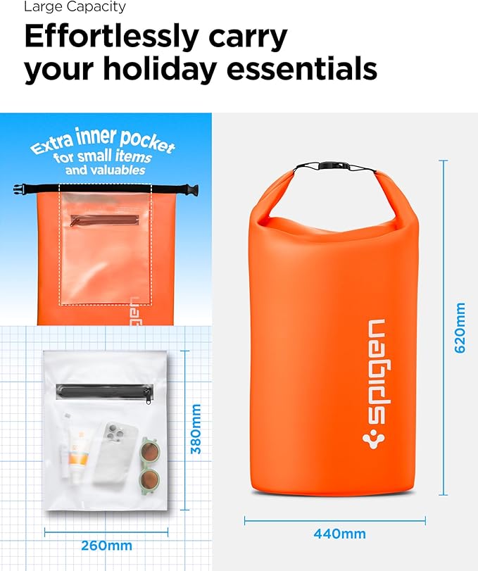 Spigen AquaShield Waterproof Dry Bag Backpack A631, 30L Roll Top Lightweight Dry Storage Bag for Travel, Swimming, Boating, Kayaking, Camping and Beach