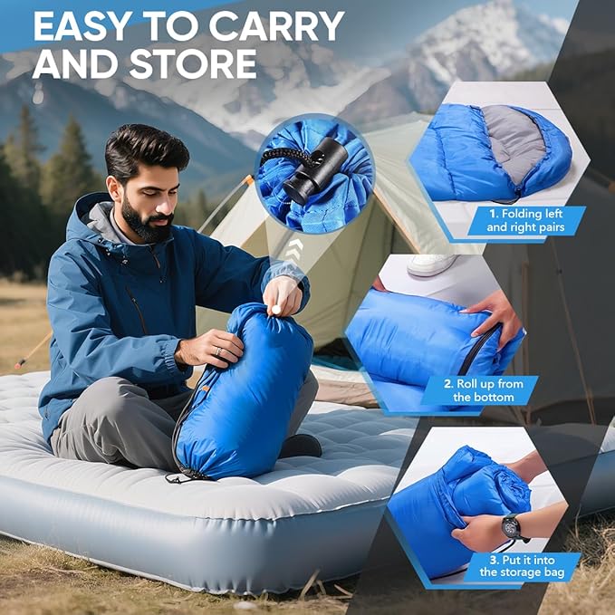 OBTANIM Sleeping Bags Portable Waterproof Camping Sleeping Bag for Adults Kids 4 Seasons Cold Weather or Warm Backpacking Hiking Mountaineering Indoor Outdoor Use