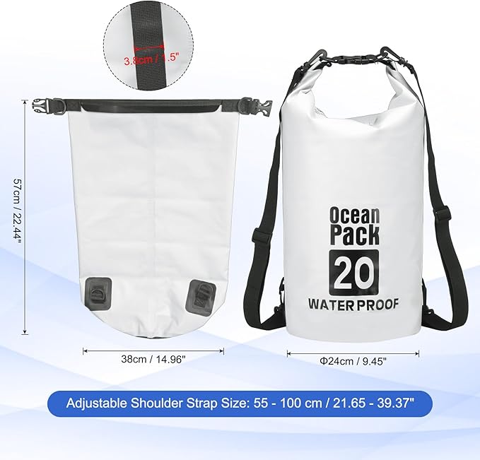 Waterproof Dry Bag, 20L Fit for Women Men Water Proof Bags Lightweight Dry Storage Floating Backpack with Whistle for Travel Backpacking Boating Kayaking Camping (White)
