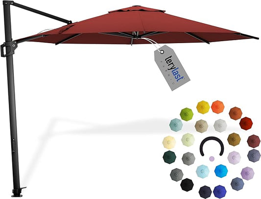 Midtown Umbrellas 10 Ft Outdoor Cantilever Patio Umbrella w/Terylast Cherry Burgundy Fabric - Tilt 360° Offset Patio Umbrella, Deck Patio Umbrella, Backyard Umbrella & Garden Umbrella - Black Frame
