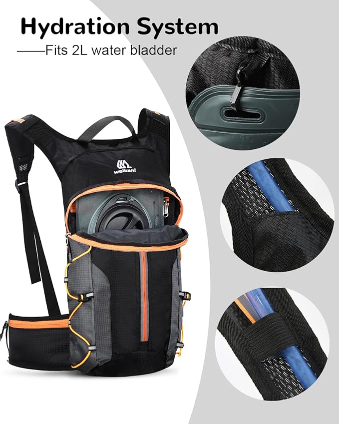 Foldable Cycling Backpack for Men Women, Small Packable Waterproof Hiking Daypack with Waist Belt, 6L Lightweight Mountain Bicycle Backpack fit Helmet for MTB Biking Skiing Climbing, Orange