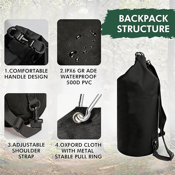 15L Black Bear Food Bag Hanging System, IPX 5 Grade Waterproof Leakproof, with Pulley System, Survival Ropes, Clips, Rock Pouch, for Camping Hiking