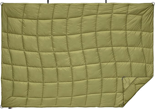 Versatile Packable Outdoor Camping Blanket, Puffy Blanket, Primaloft® Insulation, Warm, Durable, Lightweight, Waterproof, Oversize, Beach, Stadium, and More! 55"x80" (Olive Branch)