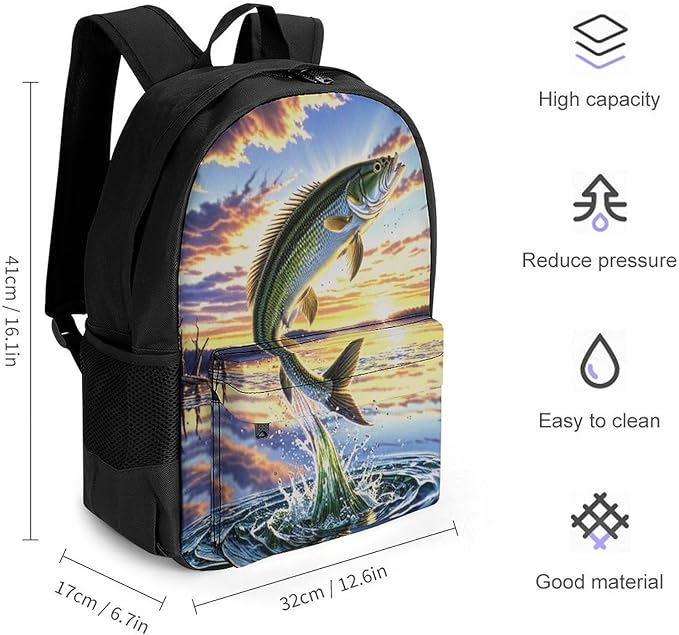 Supdreamc Polyester Daypack Backpack for Climbing Outdoors Running, Big Capacity Multipurpose Anti-Theft Bookbag, Fish Diving Good Luck Jump On The Water Travel Hiking Camping Rucksack