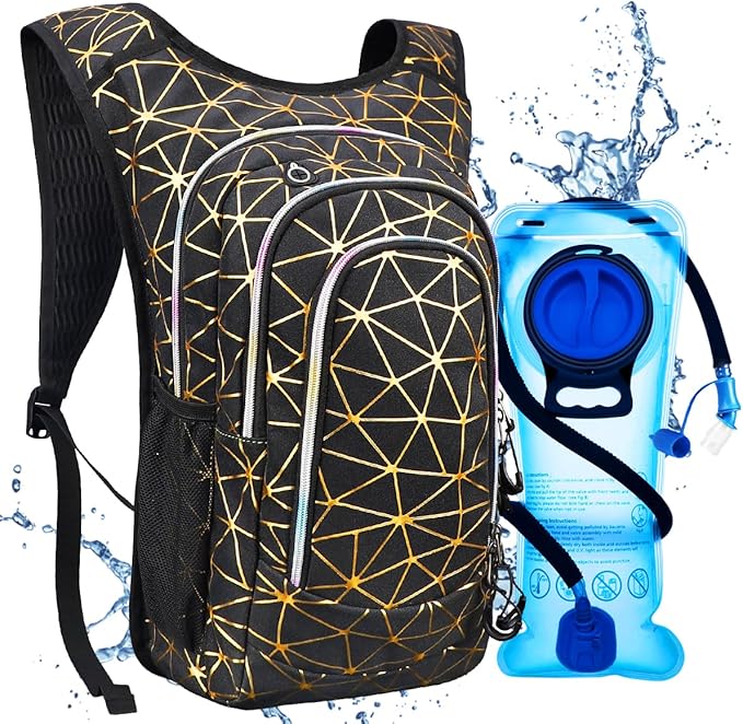Hydration Backpack, Festival Rave Hydration Pack, Water Backpack with 2L Hydration Bladder, Rave Backpack Hydration Pack Hydropack Hydro for Hiking, Biking, Festivals, Raves