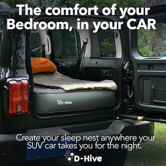 D-Hive SUV Air Mattress, Ultra-Thick Material Extra-High Car Air Mattress, SUV Mattress for Toyota 4runner, Car Mattress w/Built-in Pump Inflatable Car Air Mattress Grey