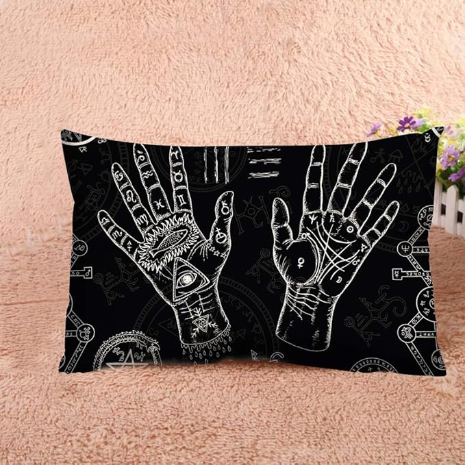 Throw Pillow Cover Hands Pentagram Mystic Symbols Black Life Lines Palms Decorative Pillow Case Home Decor 20x12 Inches Pillowcase
