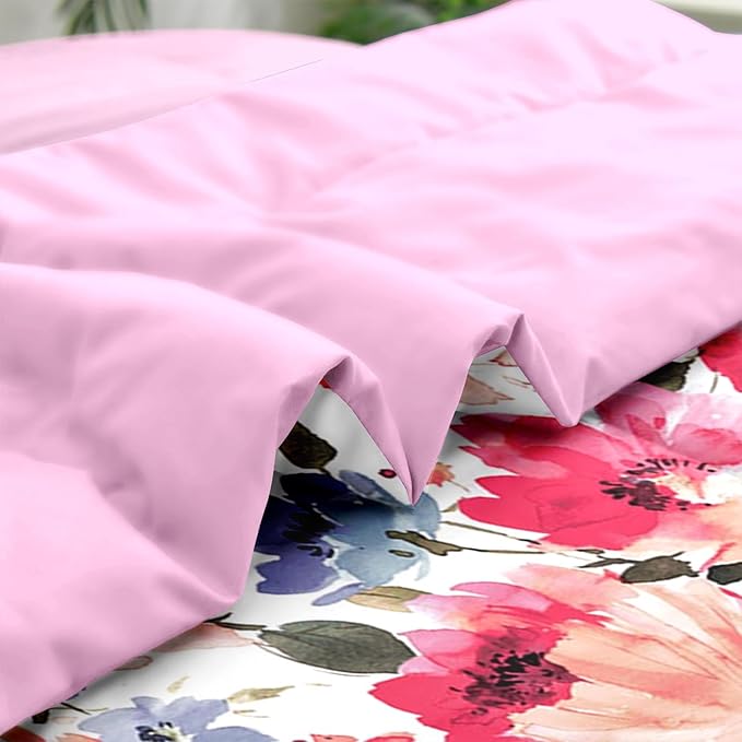 Comforter Set Full Size, Flower Floral Leaf 7 Pcs Bedding for Kids and Adults, Painting Summer Spring Bed Sheet Sets with Fitted Sheet 2 Pillowcases & 2 Shams for Bedroom Bed Decor