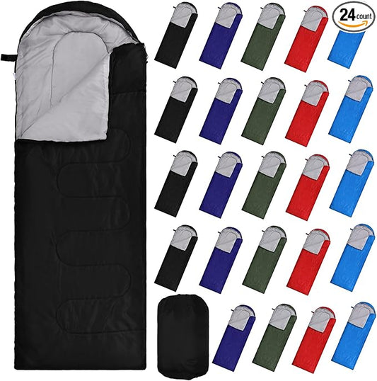 VitalCozy 24 Pcs Sleeping Bags for Adults Bulk Lightweight Waterproof Backpacking Camping Sleeping Bag with Compression Sack, Portable Compact for Winter Hiking Outdoor Camping Essential