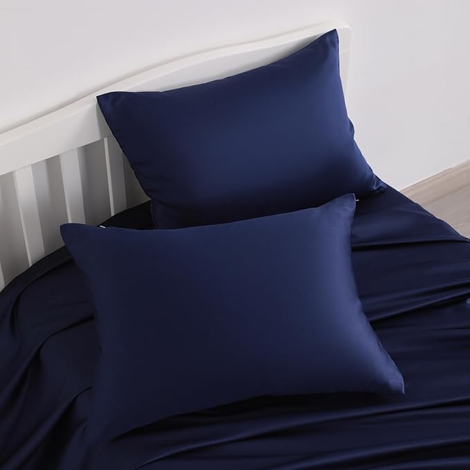 NTBAY Zippered Silk Satin Toddler Pillowcases - 2 Pack Hidden Zipper 13x18 Pillowcases - Luxury and Silky Baby Travel Pillow Covers, Navy Blue