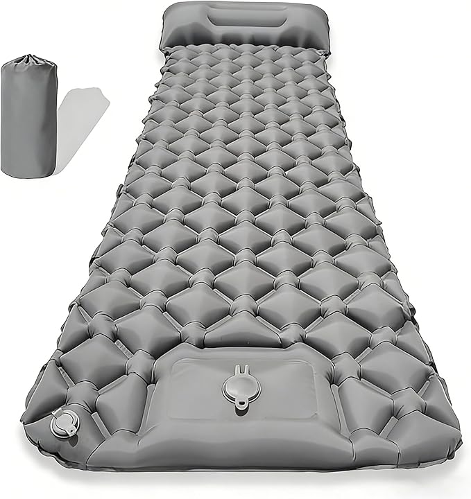 SNZ Camping Sleeping Pad, Ultralight Camping Mat with Pillow, Built-in Foot Pump Inflatable Sleeping Pads Compact for Backpacking, Tent, Travel, Outdoor Activities (Single)