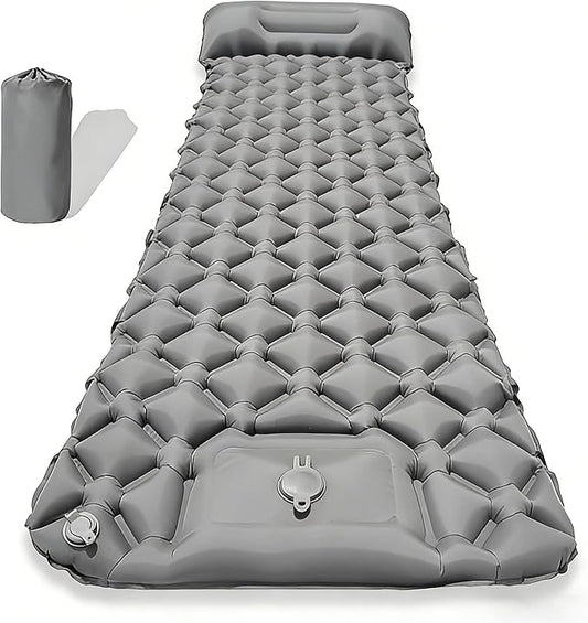 SNZ Camping Sleeping Pad, Ultralight Camping Mat with Pillow, Built-in Foot Pump Inflatable Sleeping Pads Compact for Backpacking, Tent, Travel, Outdoor Activities (Single)