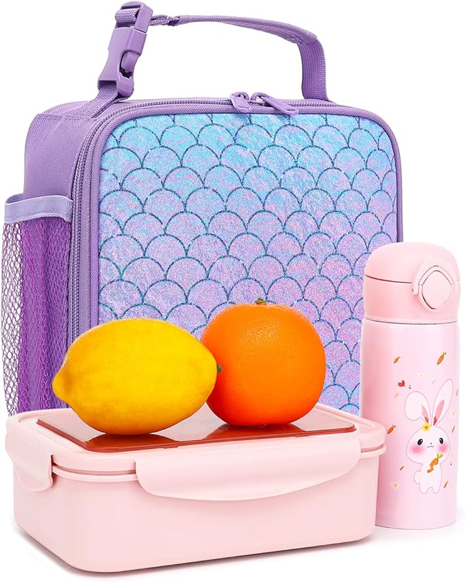 FlowFly Kids Lunch box Insulated Soft Bag Mini Cooler Back to School Thermal Meal Tote Kit for Girls, Boys, Scale