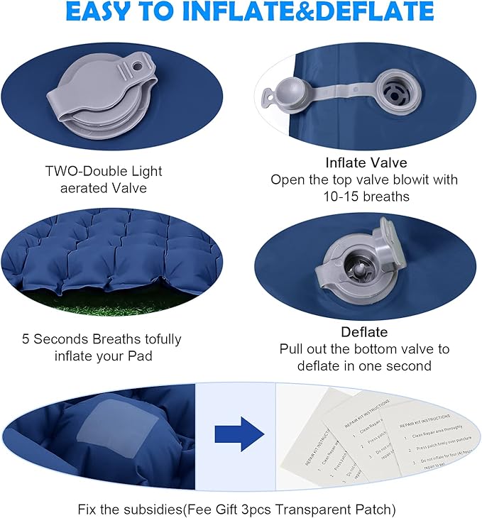TOPCHANCES Self Inflatable Sleeping Mat,Large Ultralight Camping Mat with Pillow,Double Camping Mattress Sleeping Pad with Built-in Foot Pump for Backpacking Hiking Traveling（78.7"x 27.2"）