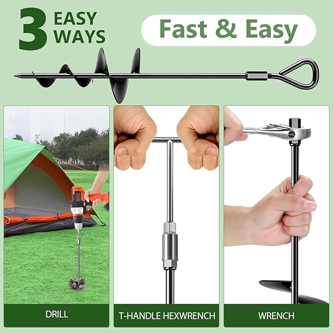 Phopich 18''/30" Long Ground Anchor, Heavy Duty Earth Anchors Ground Anchors Screw in Kit with T-Handle Hex Wrench for Camping Tent, Swing Sets, Securing Animals, Sheds, Trampoline
