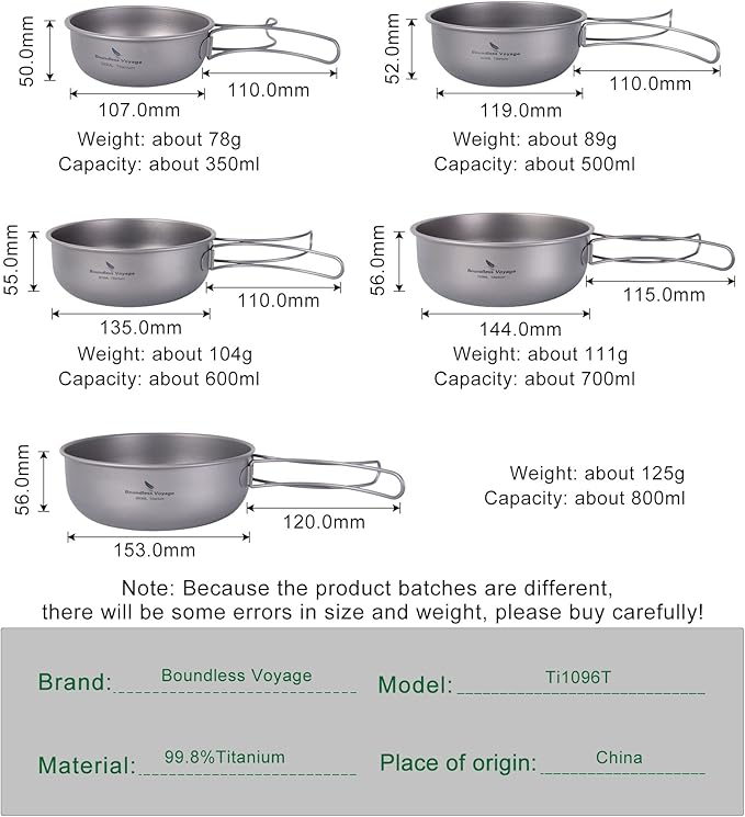 Boundless Voyage Titanium Bowls Dishes Set with Folding Handle Lightweight Portable Plates Saucers Tableware for Outdoor Camping Hiking Backpacking Ti1096T
