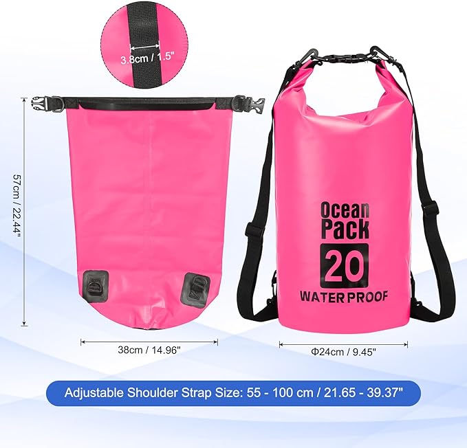 Waterproof Dry Bag, 20L Fit for Women Men Water Proof Bags Lightweight Dry Storage Floating Backpack with Whistle for Travel Backpacking Boating Kayaking (Rose Red)