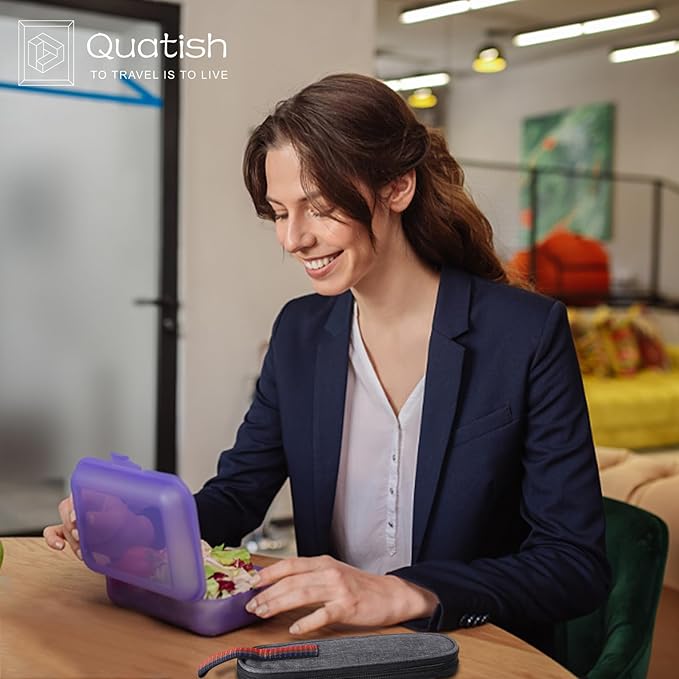 Travel Utensils with Case, Quatish Portable Silverware Set for Work, Stainless Steel Reusable Travel Cutlery Set, Fork and Spoon Set for Camping, EDC Gadgets, Lunch Box for Men, Purple