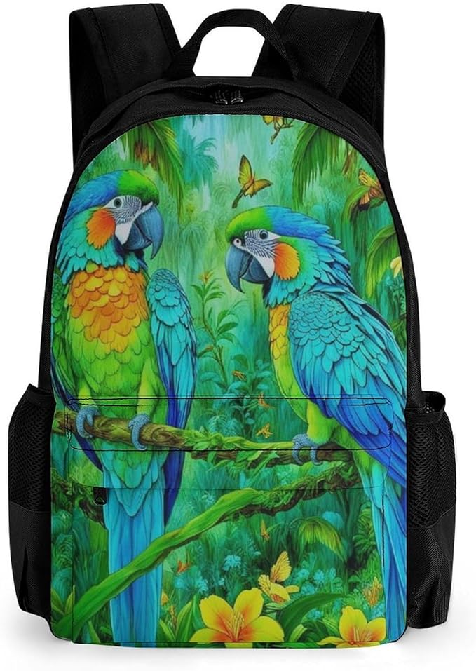 Supdreamc Men Women Lightweight Parrots Spirit Art Backpack Large Capacity Carry On Bag With Padded Straps for Sports Work Walking Cycling