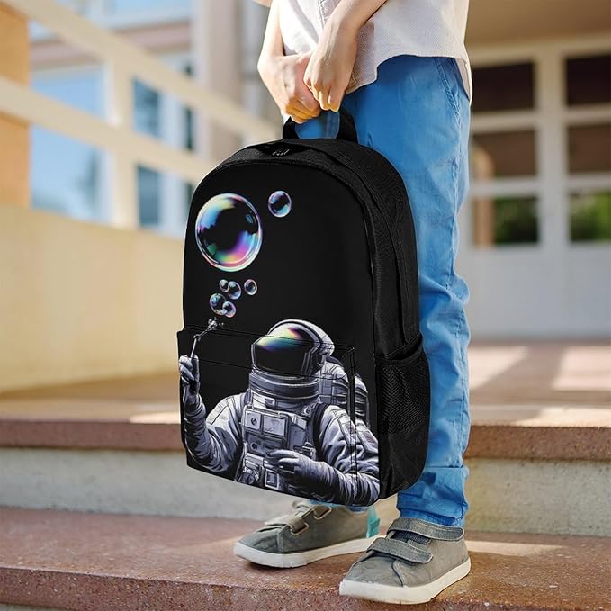 Supdreamc Daypack Backpack Polyester Anti-Theft Multipurpose Trippy Space Bubble Astronaut Art Bookbag Big Capacity Travel Hiking Camping Rucksack With Smooth Zippers