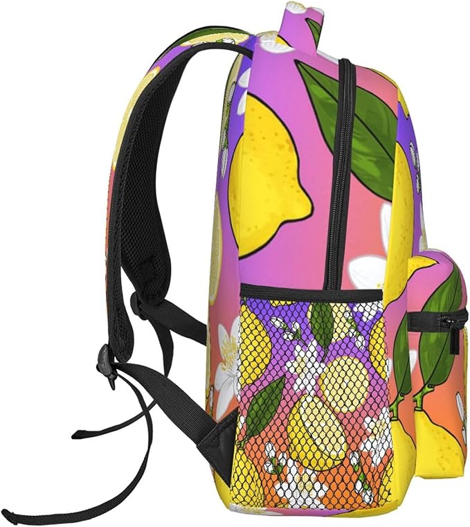 Polyester Daypack Backpack for Sports Travel Running, Big Capacity Anti-Theft Multipurpose Carry On Bag, Lemon Fruits Summer Ornament Art Laptop Book Bag Rucksack