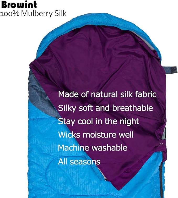 BROWINT Silk Sleeping Bag Liner, Silk Sleep Sack, Extra Wide 87"x43", Lightweight Travel Sheet for Hotels, More Colors for Option, Reinforced Gussets