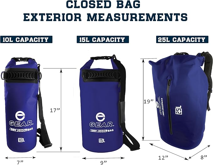 Enthusiast Gear Insulated Dry Bag Floating Cooler – 10L / 15L / 25L Roll Top, Leak Proof, Waterproof, Collapsible, with Padded Shoulder Strap - Perfect for Kayaking Fishing Beach