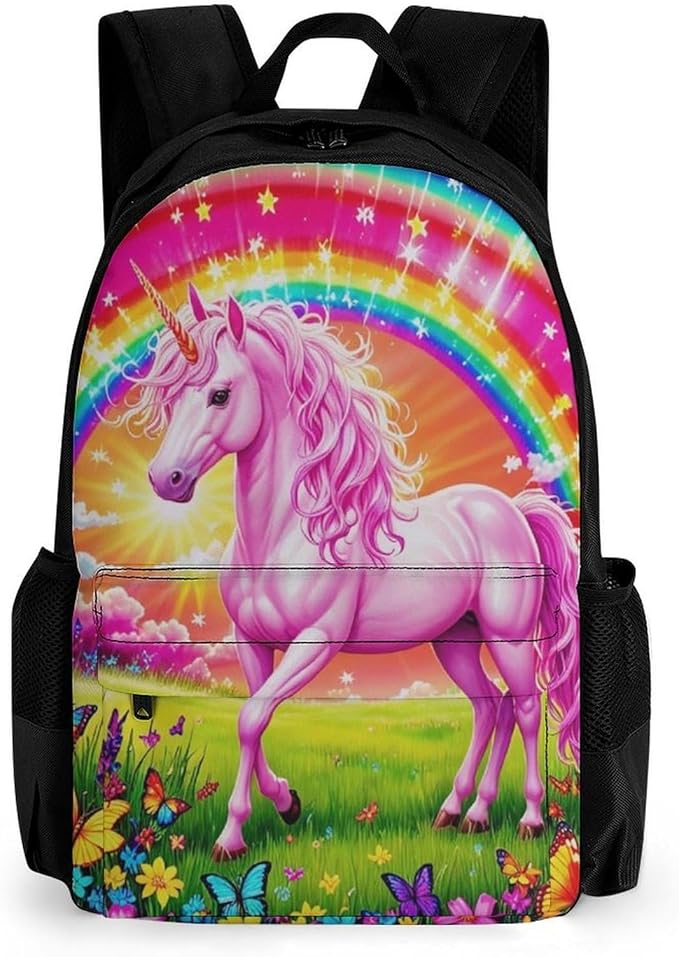 Supdreamc Daypack Anti-Theft Multipurpose Large Capacity Shoulder Bag, Rainbow Unicorns And Butterflies Travel Hiking Camping Rucksack With Smooth Zippers