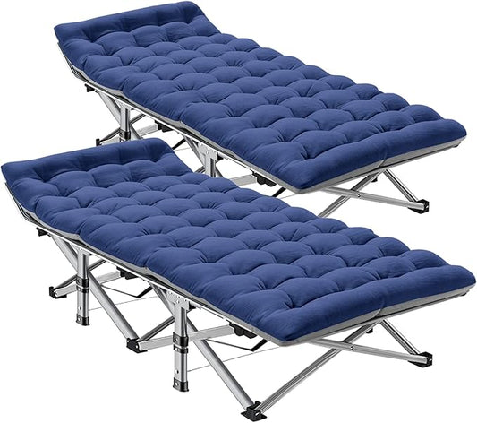 ABORON 2 Pack Folding Camping Cot W/Mat for Adults, Heavy Duty Outdoor Bed with Carry Bag,1200 D Layer Oxford Travel Camp Cots