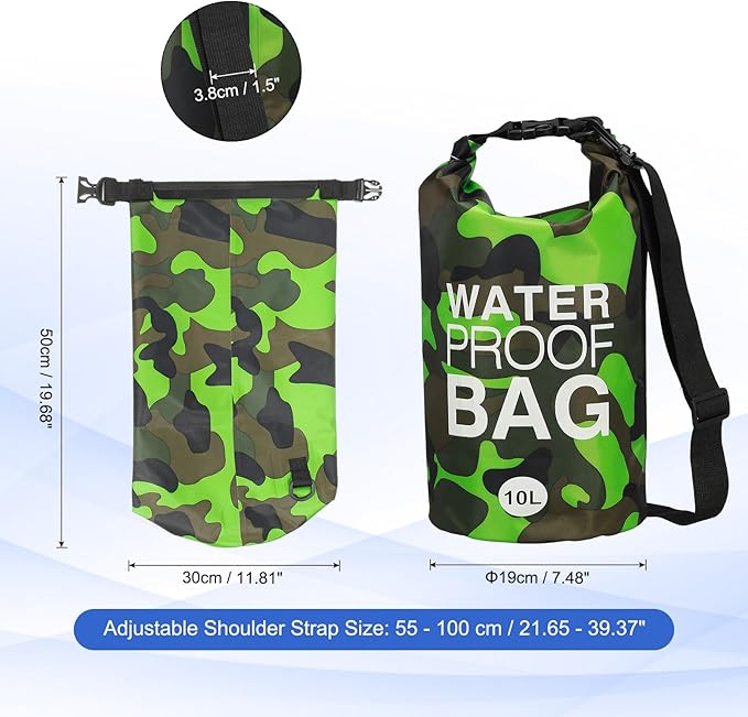 Waterproof Dry Bag, 10L Fit for Women Men Water Proof Bags Lightweight Dry Storage Floating Backpack with Whistle for Travel Boating Kayaking (Green Camouflage)