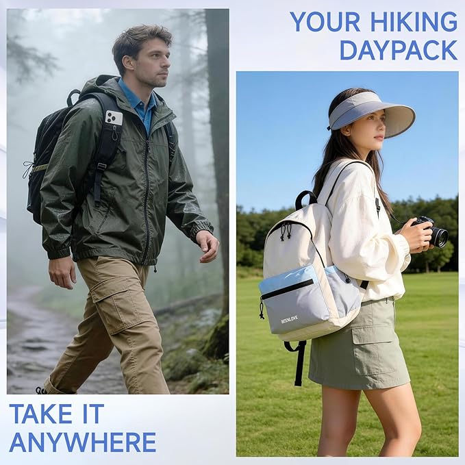 Lightweight Hiking Bag 16L Waterproof,Foldable Backpack for Hiking Essentials,Packable Back pack for Cycling Gym,Grey