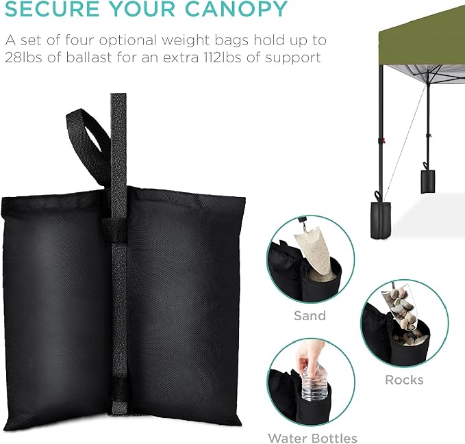Best Choice Products 8x8ft Pop Up Canopy Tent, Outdoor Shade, 1 Person 1 Minute Set Up, Carry Case, 4 Weight Bags - Olive Green