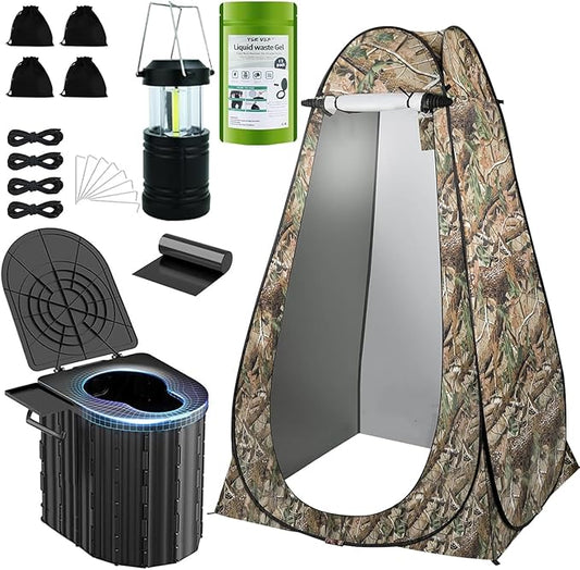 Camping Toilet with Pop-Up Privacy Tent and Liquid Waste Gel, Portable Toilet for Camping with Large Tent, Ergonomic Potty Provides Enhanced Comfort, Suitable for All Ages