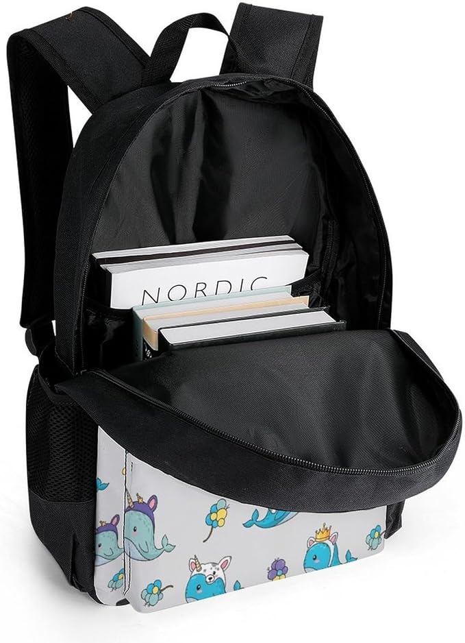 Rucksack Anti-Theft Multipurpose Big Capacity Carry On Bag, Narwhals With Hats Traveling Camping Backpack With Side Pockets