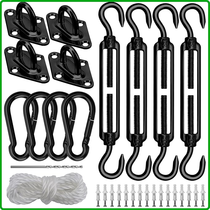 Sun Shade Sail Hardware Kit 6 Inch Heavy Duty 304 Stainless Set for Triangle Rectangle Sun Shade Sail Installation, Awning Attachment Set for Patio, Garden Outdoors Sun Protection Rainshield (46 Pcs)