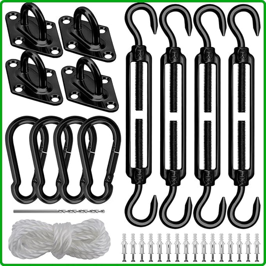 Sun Shade Sail Hardware Kit 6 Inch Heavy Duty 304 Stainless Set for Triangle Rectangle Sun Shade Sail Installation, Awning Attachment Set for Patio, Garden Outdoors Sun Protection Rainshield (46 Pcs)