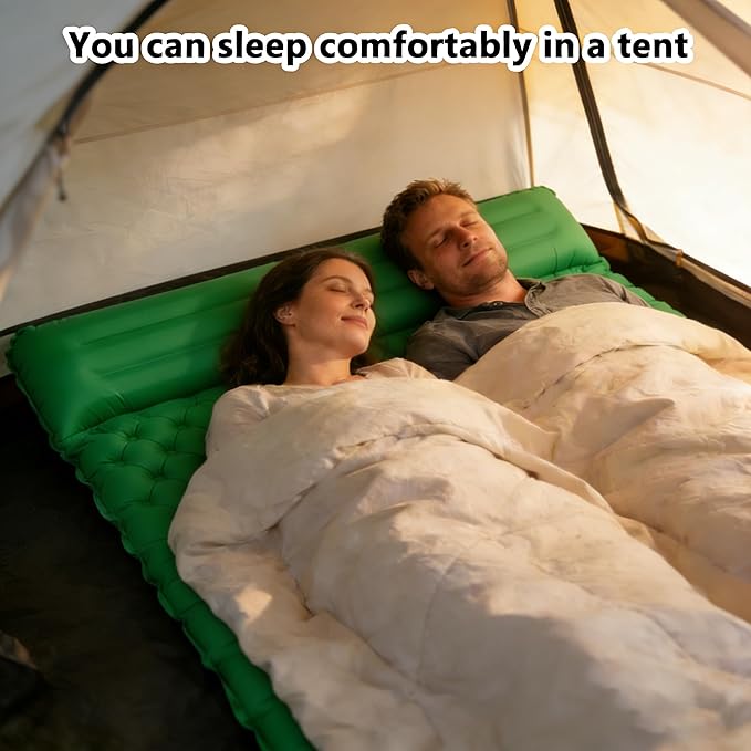 SNZ Camping Sleeping Pad, Ultralight Camping Mat with Pillow, Built-in Foot Pump Inflatable Sleeping Pads Compact for Backpacking, Tent, Travel, Outdoor Activities (Double)