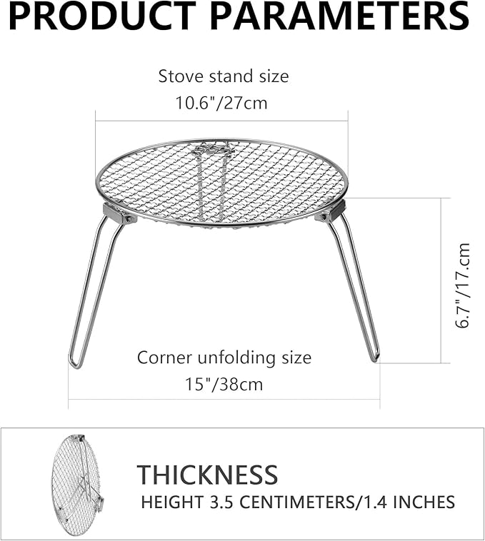 RROMATELX Small Folding Camping Grill，304 Stainless Stee Portable Camping Stove，Campfire Grate，Heavy Duty Rack Camping with Carrying Bag for Outdoor Cooking Backpacking Hiking Picnic BBQ