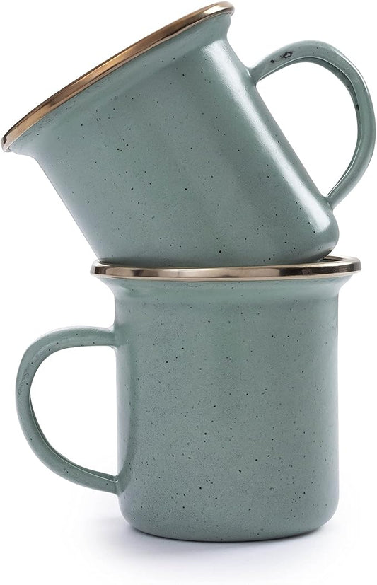Barebones 5-Ounce Enamel Espresso Cup Set of 2 - Small Coffee Mug and Tea Cup - Stainless Steel Rim Camping Mug for Indoor and Outdoor Use (Mint)