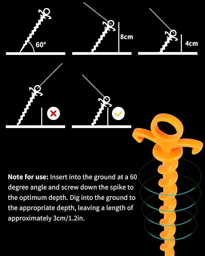Christmas Inflatables Decoration Ground Stakes, Beach Umbrella Sand Anchor, Heavy Duty Plastic Grounding Screw In Tent Spikes, Outdoor and Yard Camping Canopy Stake Pole, Spiral Peg, 9" 20 pcs
