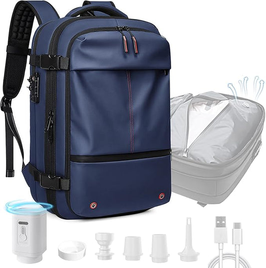 Vacuum Backpack for Travel, 25 Inch Expandable Vacuum Compression Bag with Electric Vacuum Pump, Space Saver Bags (Blue)