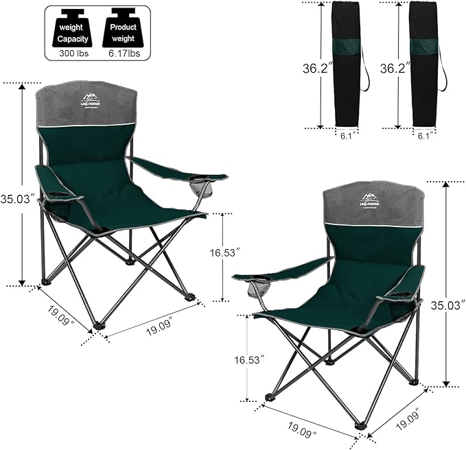 Oversized 4 Pcs Camping Chair Set with Table,Outdoor Folding Heavy Duty Lawn Chair,Cup Holder,Portable,Loveseat Chair Perfect for Family Hiking,Picnics and Beach Trips,Dark Green
