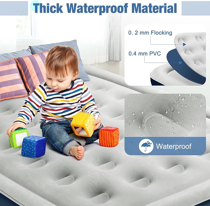 Queen Air Mattress with Built-in Pump,18''Raised Blow Up Mattress 2Mins Self inflation,48Hr Leak-Proof Test,Upgraded Thicker Inflatable Mattress Air Bed with storage Bag for Guests,Camping,660 lbs Max
