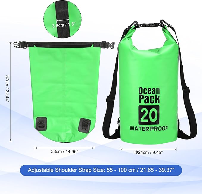 Waterproof Dry Bag, 20L Fit for Women Men Water Proof Bags Lightweight Dry Storage Floating Backpack with Whistle for Travel Backpacking Boating Kayaking Camping (Green)