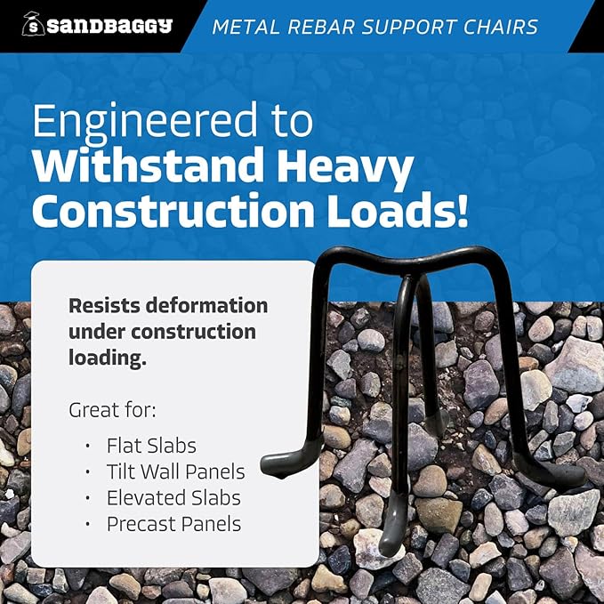 Sandbaggy 3 inch Metal Rebar Support Chairs - Plastic Dipped Legs - Rebar #3 to #5 - Concrete Wire Mesh Stands, Seat for Footings, Slabs, Walls (100, 3")