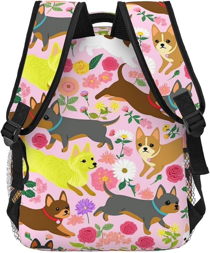 Daypack Bookbag Multipurpose Anti-Theft Big Capacity Carry On Bag, Chihuahua Dog Cute Pink Travel Hiking Camping Rucksack With Padded Straps