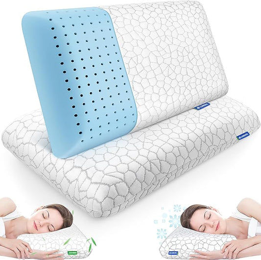 Memory Foam Pillows for Sleeping, Cooling Pillow with Removable and Machine Washable Cover, Bed Pillow for Side, Back and Stomach Sleepers, King Size (2 Pack)